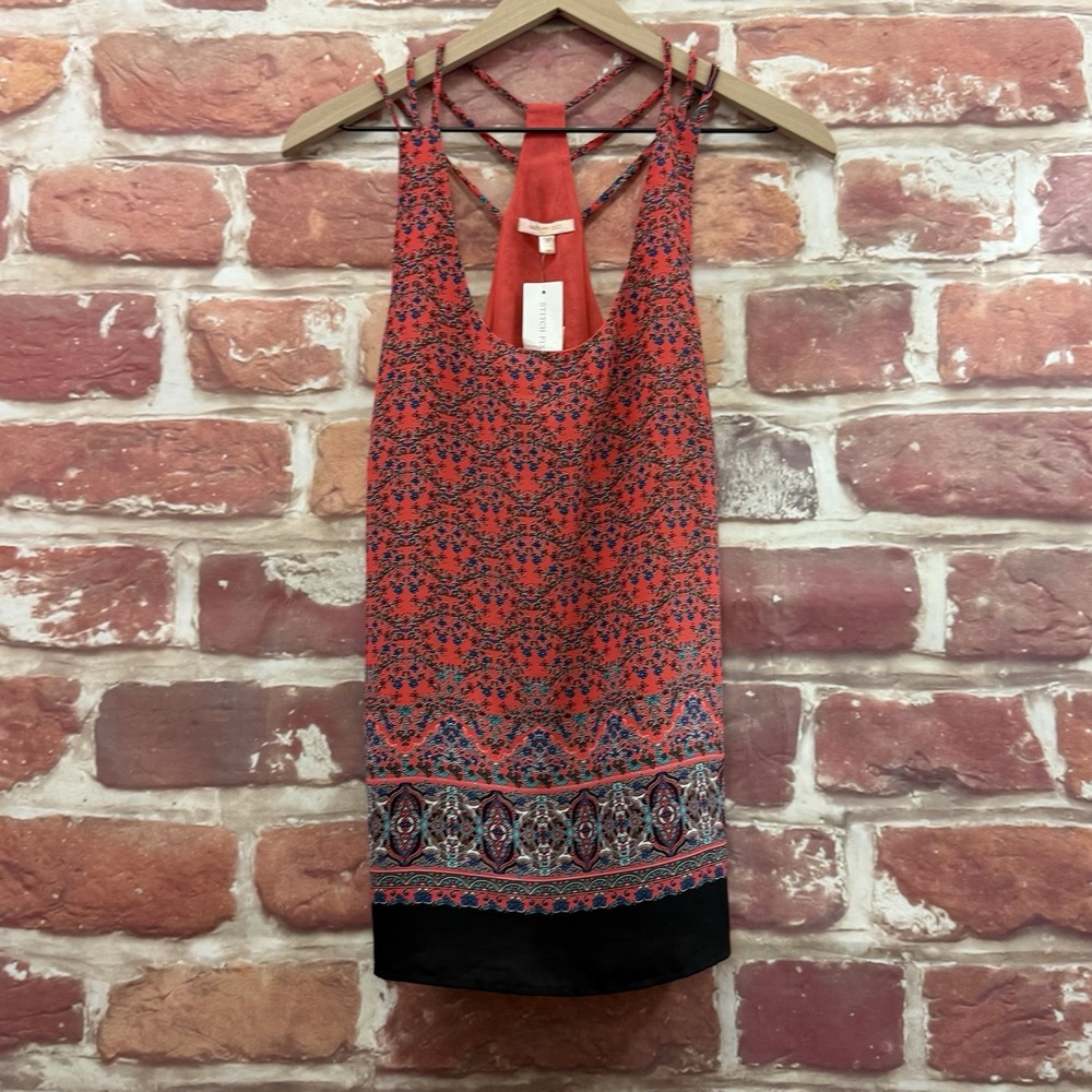 Anthropologie Skies Are Blue Top Women's M Red Boho Floral Strappy Tank Shirt